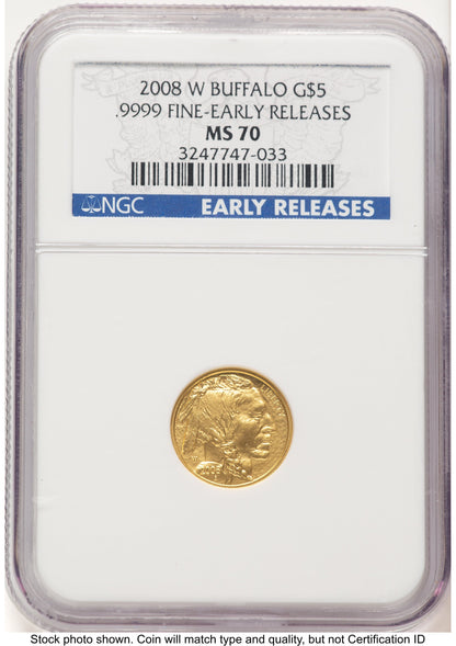 2008-W Burnished Gold Buffalo 1/10 oz ER Blue NGC MS70
