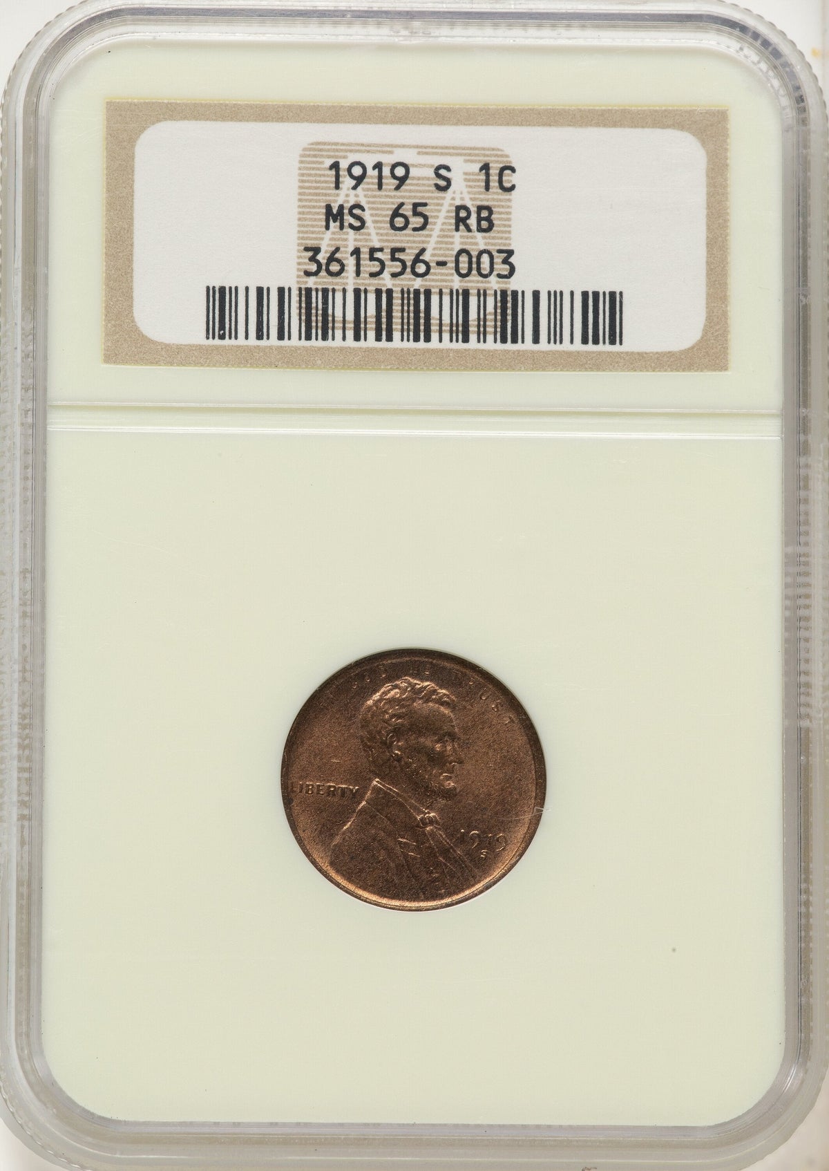1919-S 1C RB Lincoln Cent NGC MS65