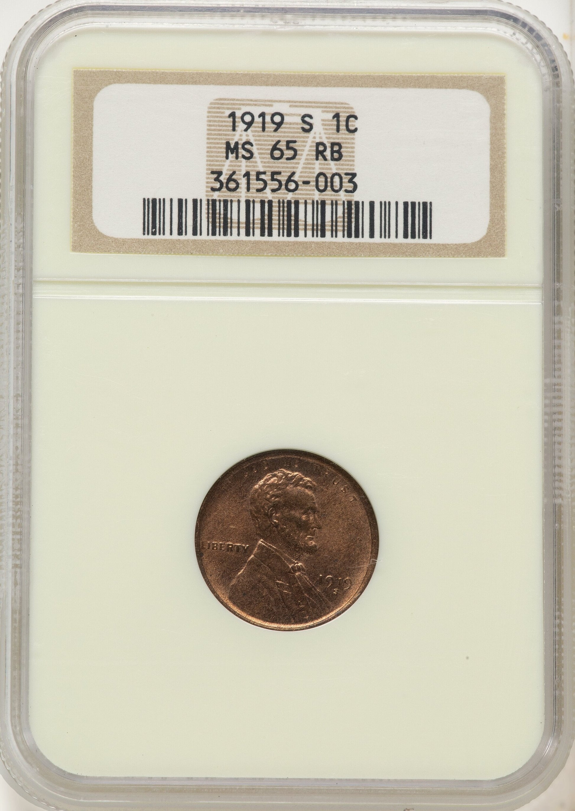 1919-S 1C RB Lincoln Cent NGC MS65