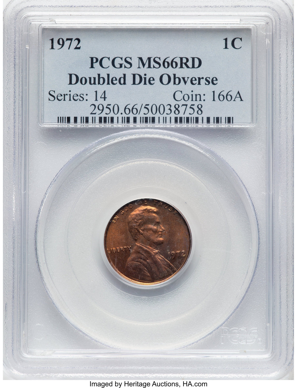 1972 1C Doubled Die Obverse FS-101 RD Lincoln Cent PCGS MS66