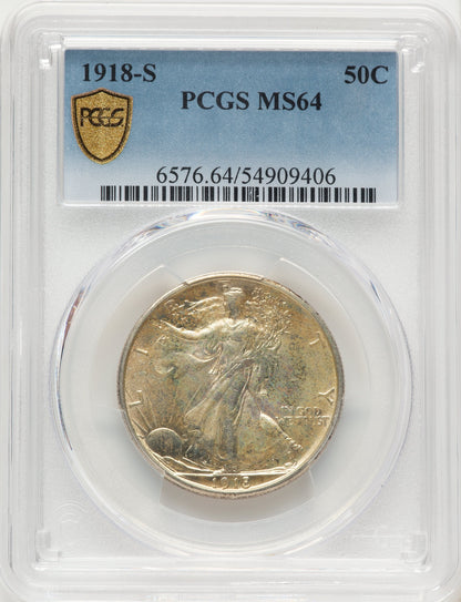 1918-S 50C Walking Liberty Half Dollar PCGS MS64
