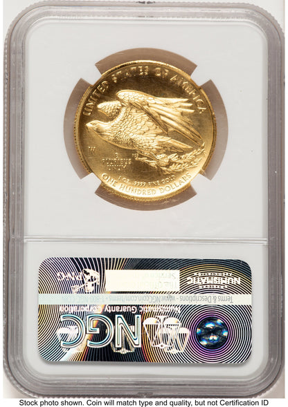 2015-W G$100 American Liberty High Relief Bunting Flag NGC MS70