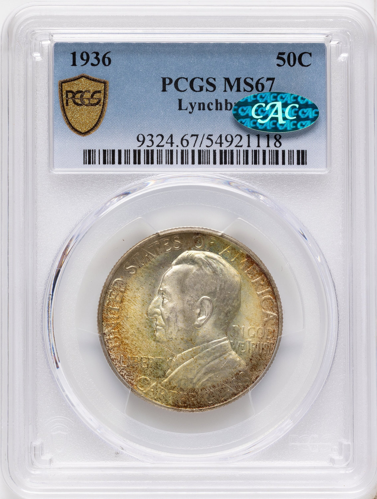 1936 50C Lynchburg CAC Commemorative Silver PCGS MS67
