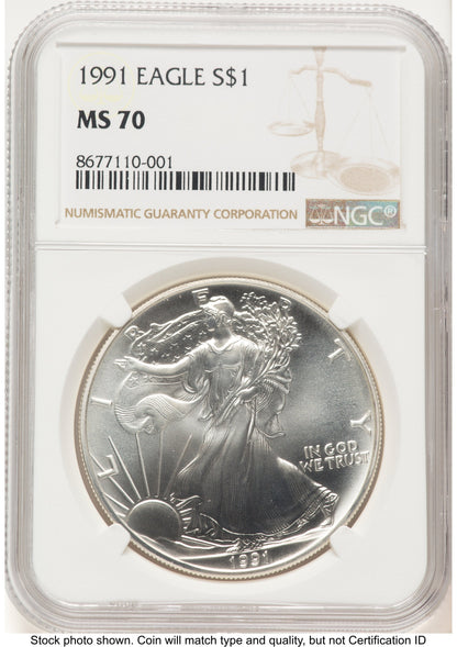 1991 Silver Eagle Brown Label NGC MS70