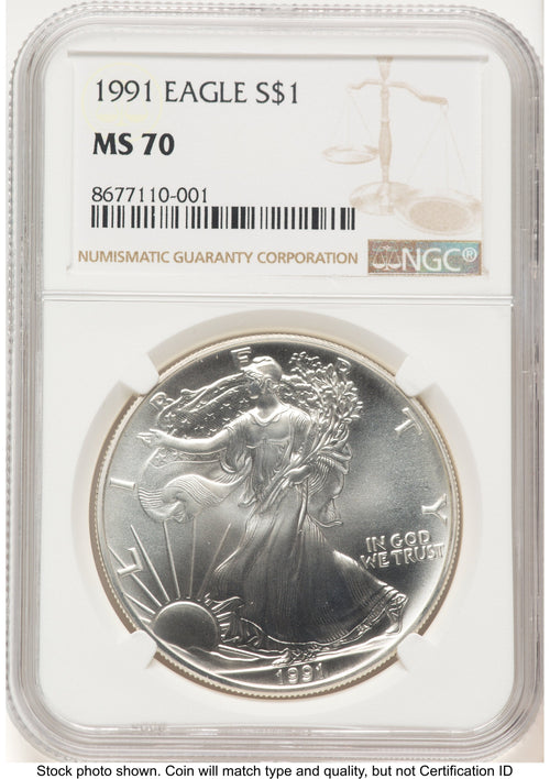 1991 Silver Eagle Brown Label NGC MS70