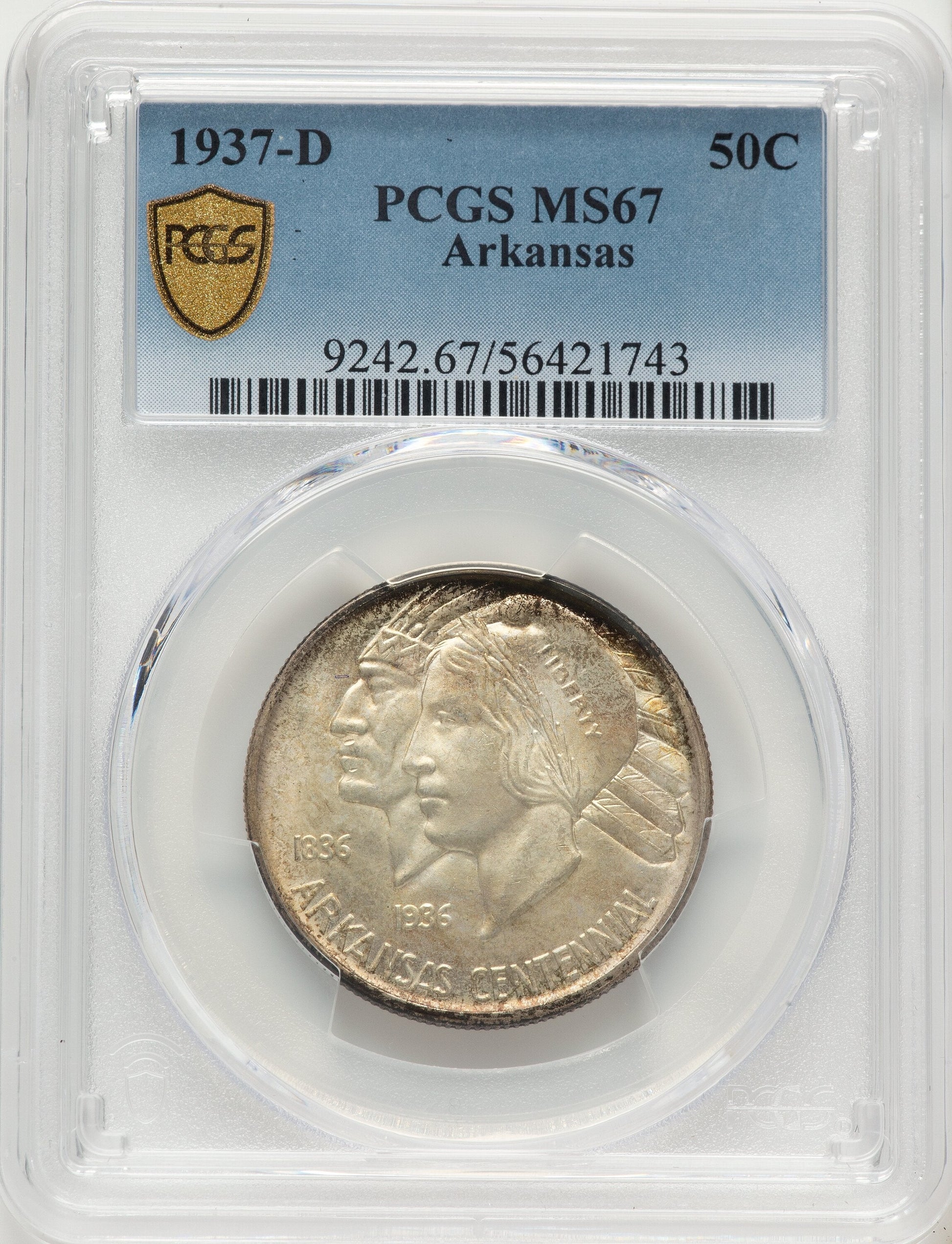 1937-D 50C Arkansas Commemorative Silver PCGS MS67