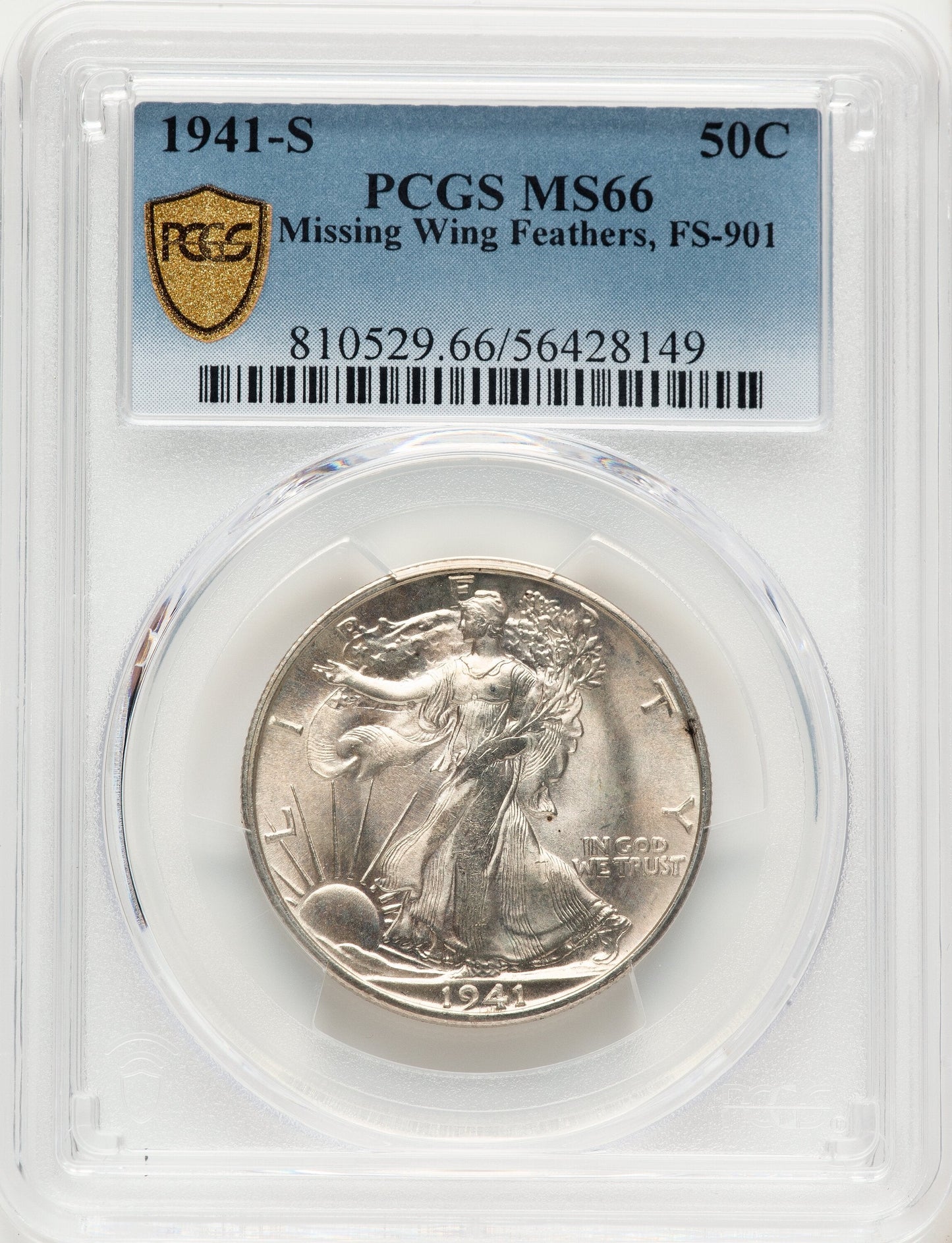 1941-S 50C FS-901 Walking Liberty Half Dollar PCGS MS66