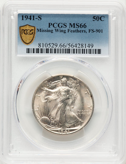 1941-S 50C FS-901 Walking Liberty Half Dollar PCGS MS66