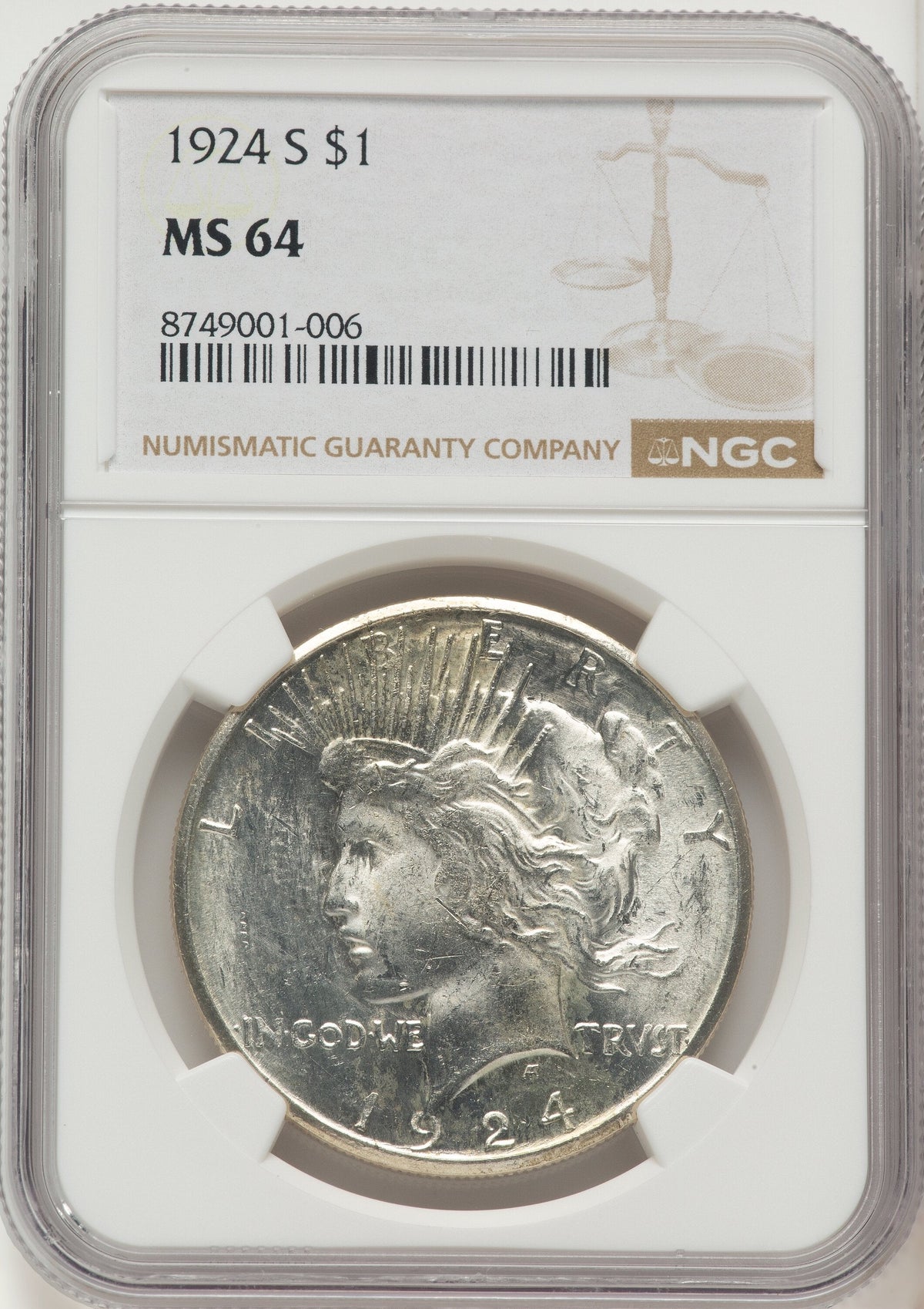 1924-S Peace Dollar NGC MS64