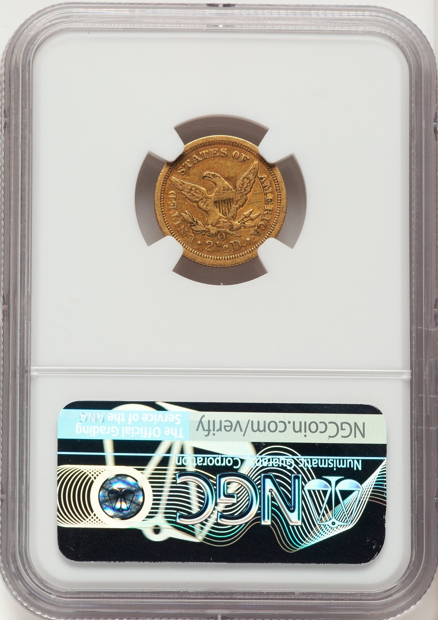 1843-O $2.50 Small Date Crosslet 4 Brown Label Liberty Quarter Eagle NGC AU53
