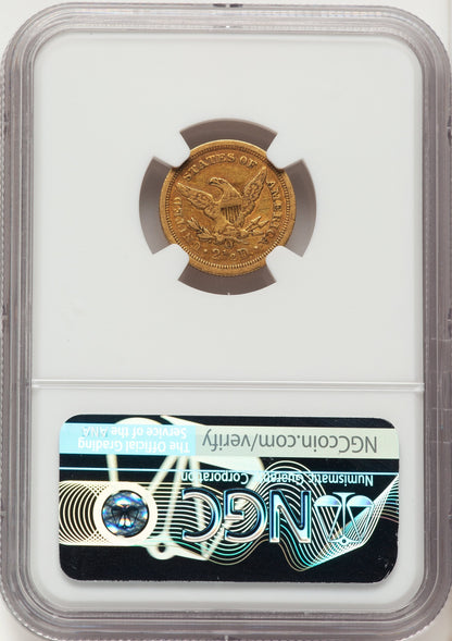 1843-O $2.50 Small Date Crosslet 4 Brown Label Liberty Quarter Eagle NGC AU53