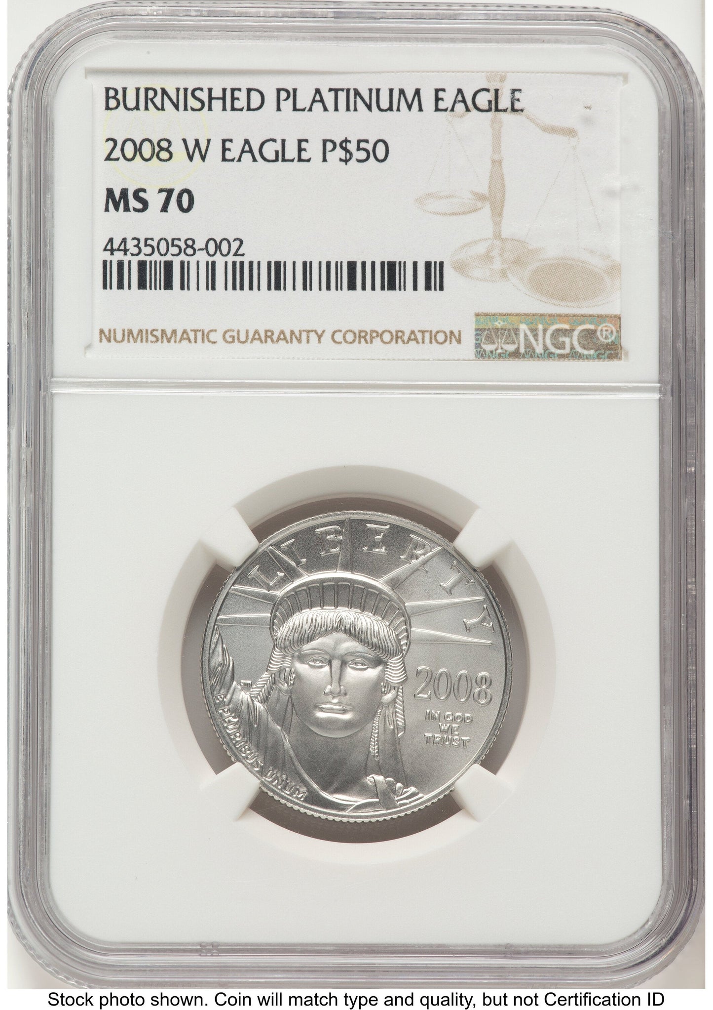 2008-W Burnished Platinum Eagle 1/2 oz Brown Label NGC MS70