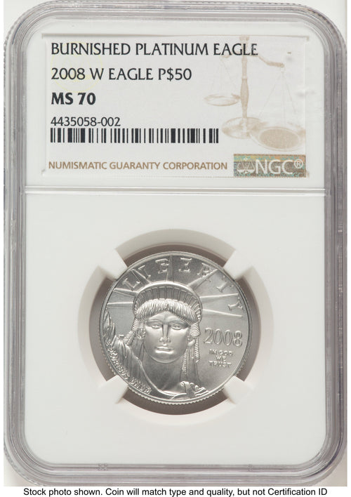 2008-W Burnished Platinum Eagle 1/2 oz Brown Label NGC MS70