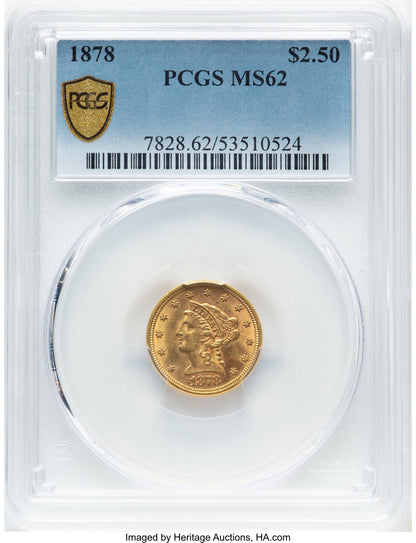1878 $2.50 Liberty Quarter Eagle PCGS MS62