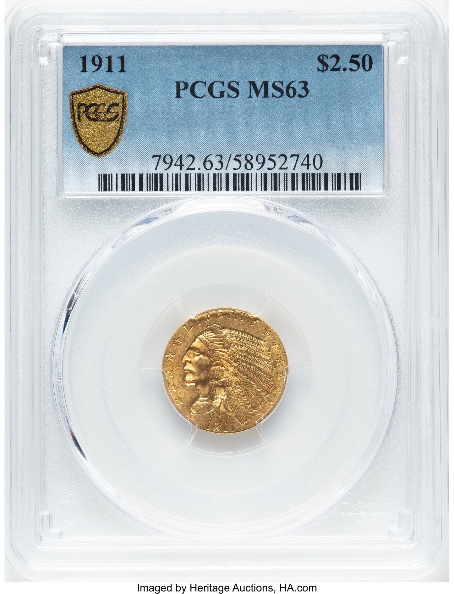 1911 $2.50 Indian Quarter Eagle PCGS MS63