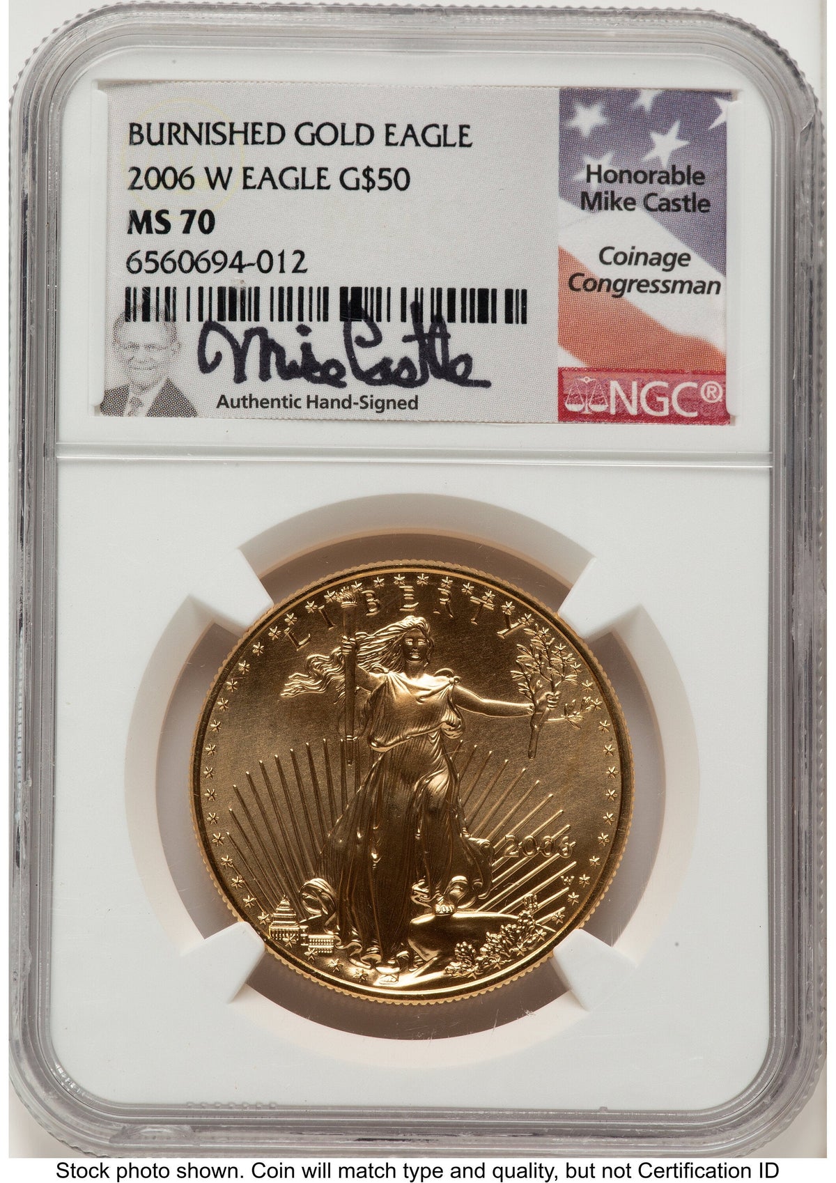 2006-W Burnished Gold Eagle 1 oz Mike Castle NGC MS70