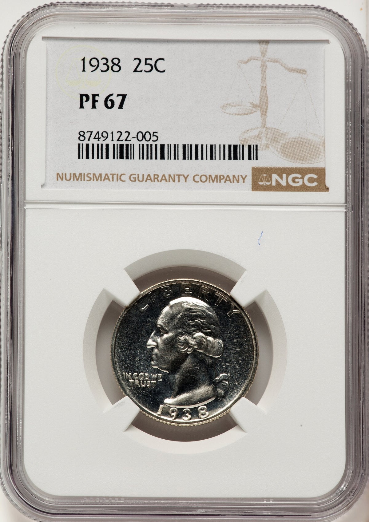 1938 25C Proof Washington Quarter NGC PR67