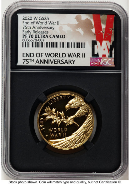 2020-W 1/2 oz Proof Gold End of World War II 75th Anniversary ER V-Day Label NGC PF70