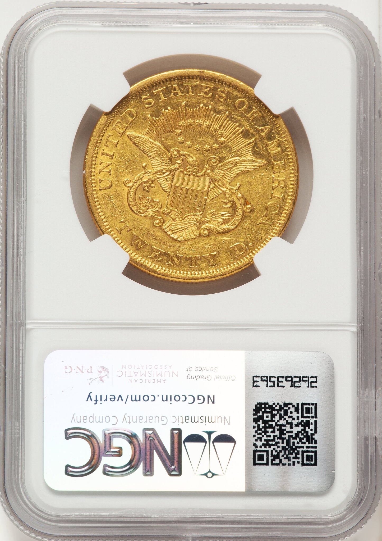 1862 $20 Brown Label Liberty Double Eagle NGC AU50