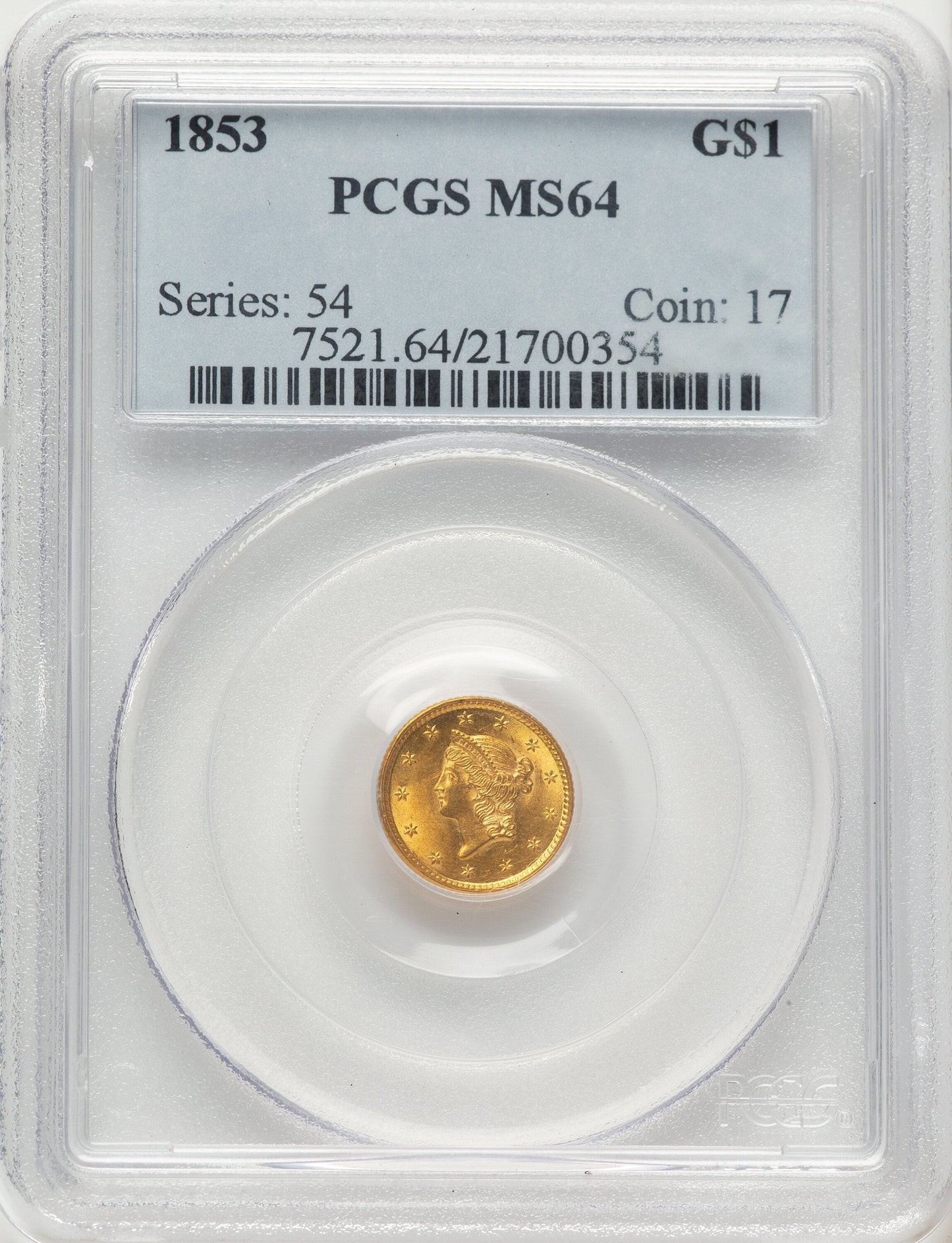 1853 G$1 Gold Dollar PCGS MS64
