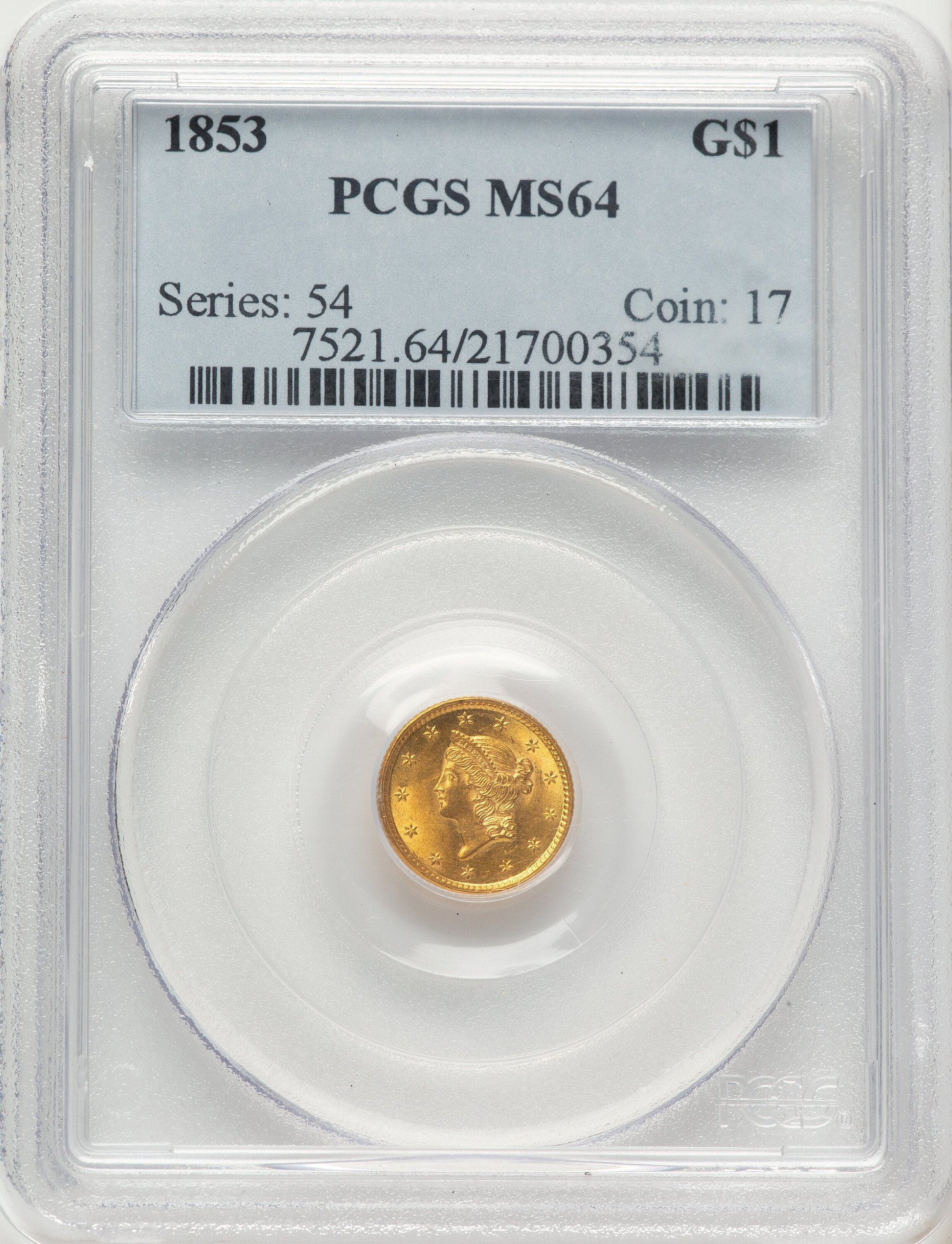 1853 G$1 Gold Dollar PCGS MS64