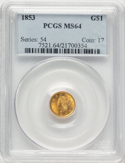 1853 G$1 Gold Dollar PCGS MS64