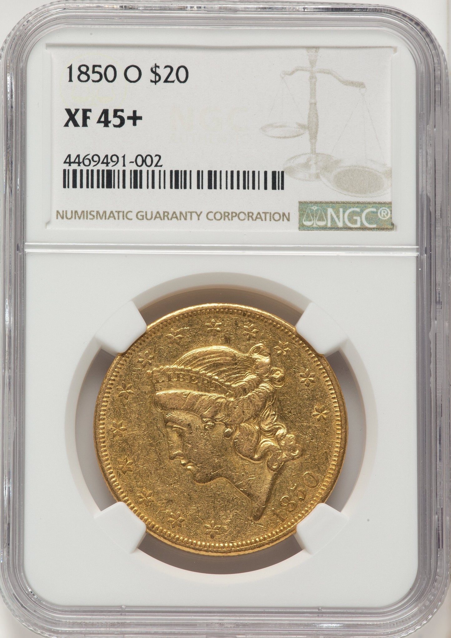 1850-O $20 Liberty Double Eagle NGC XF45+