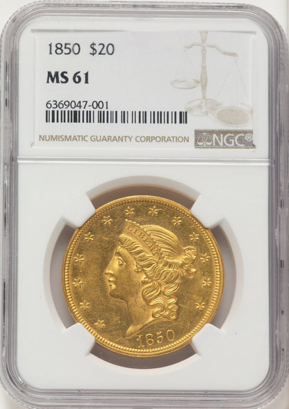 1850 $20 Liberty Double Eagle NGC MS61