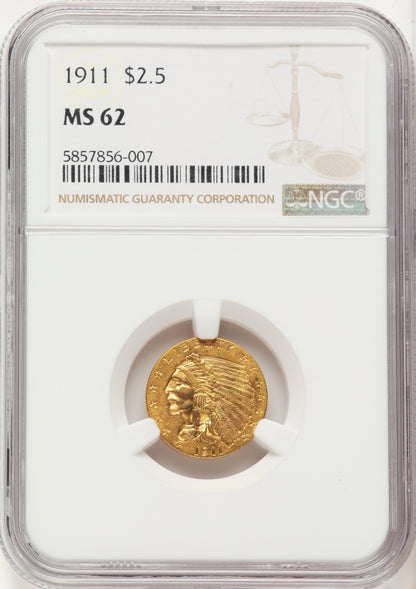 1911 $2.50 Indian Quarter Eagle NGC MS62