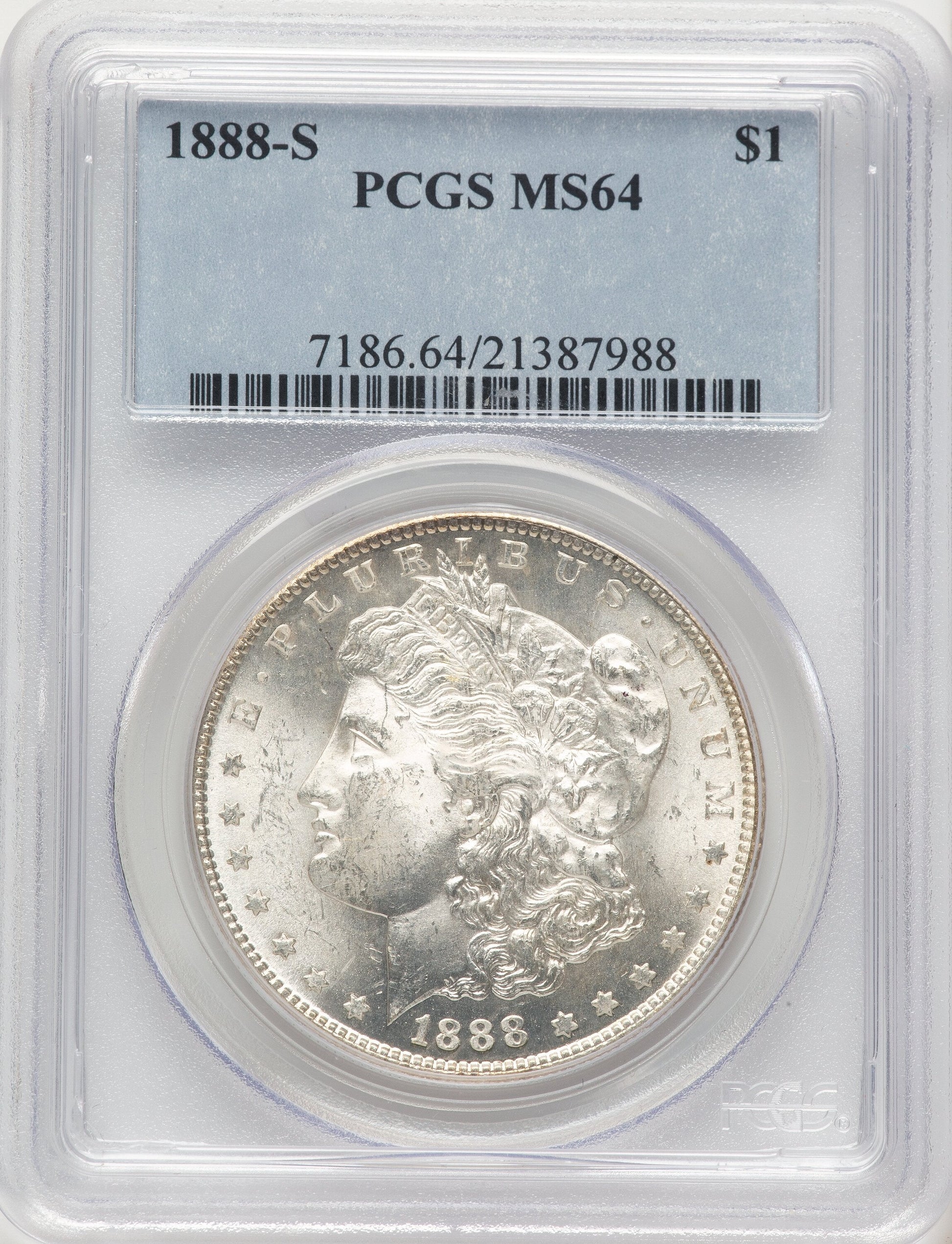 1888-S Blue Label Morgan Dollar PCGS MS64
