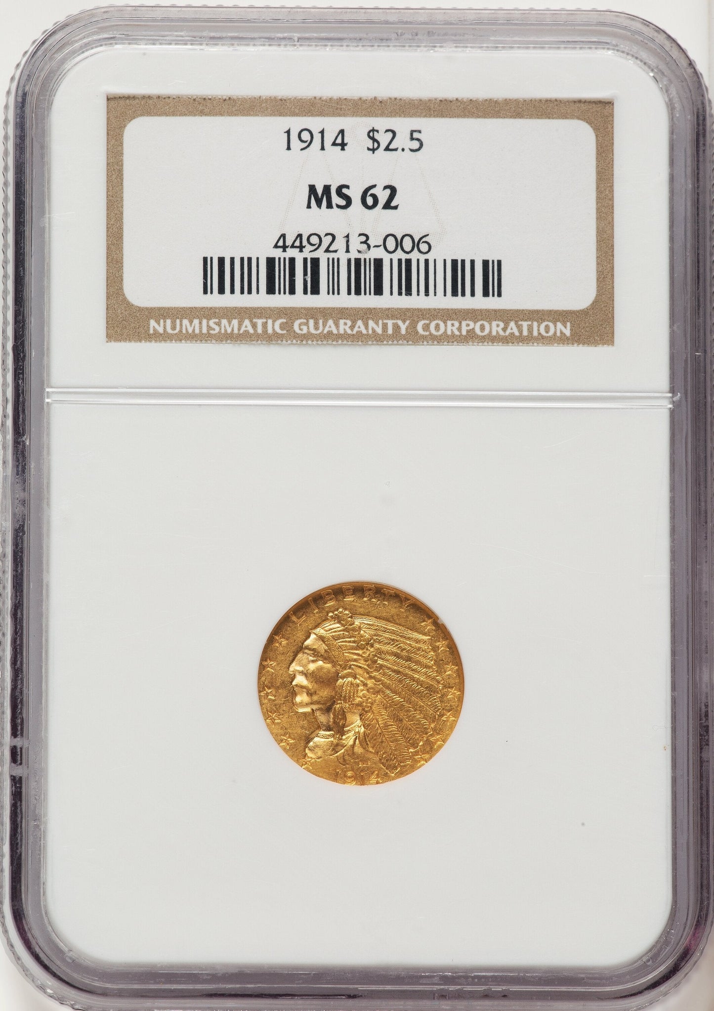 1914 $2.50 Indian Quarter Eagle NGC MS62