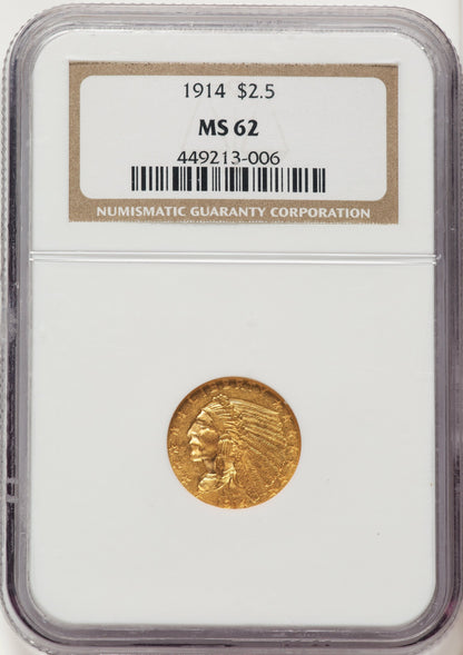 1914 $2.50 Indian Quarter Eagle NGC MS62