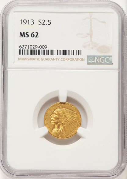 1913 $2.50 Brown Label Indian Quarter Eagle NGC MS62