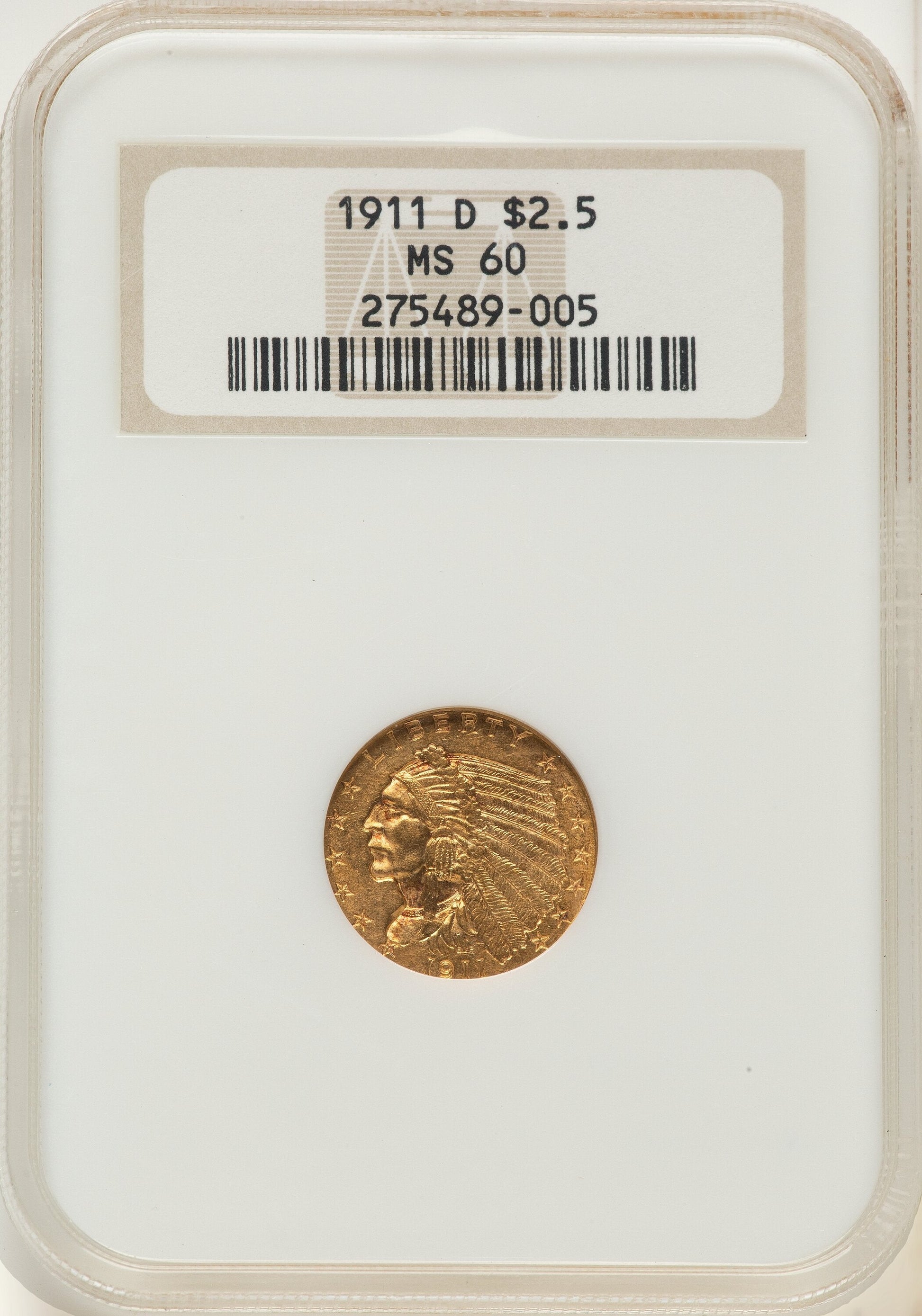 1911-D $2.50 Indian Quarter Eagle NGC MS60