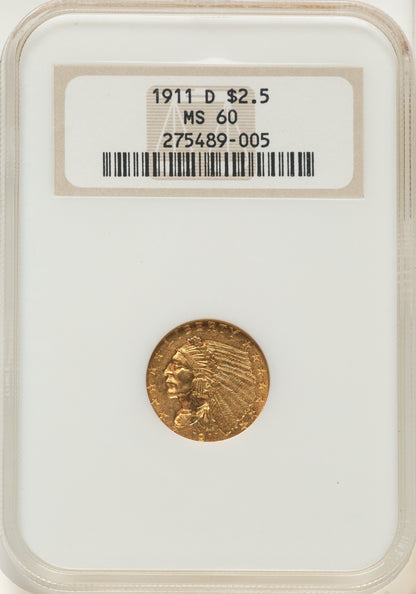 1911-D $2.50 Indian Quarter Eagle NGC MS60