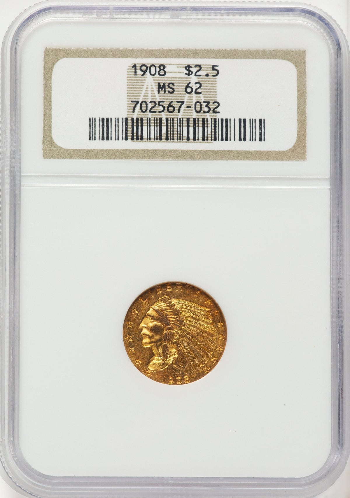 1908 $2.50 Indian Quarter Eagle NGC MS62