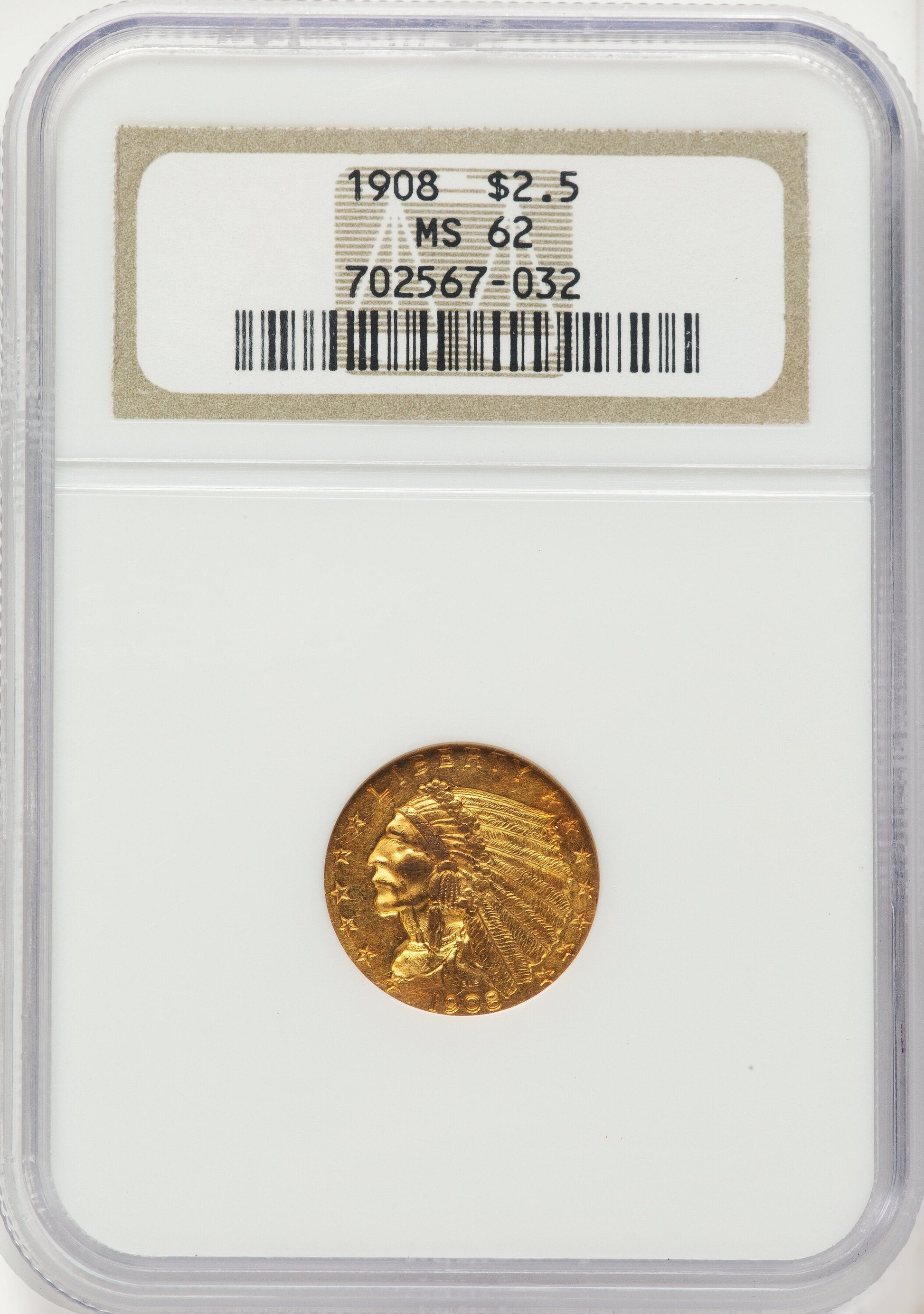 1908 $2.50 Indian Quarter Eagle NGC MS62