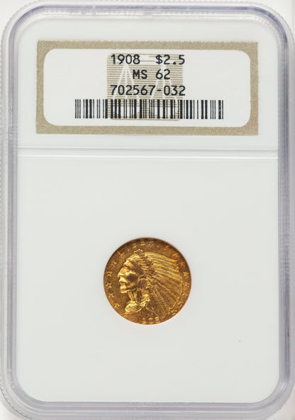 1908 $2.50 Indian Quarter Eagle NGC MS62