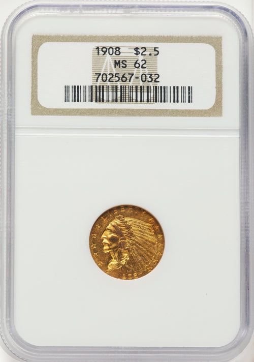 1908 $2.50 Indian Quarter Eagle NGC MS62