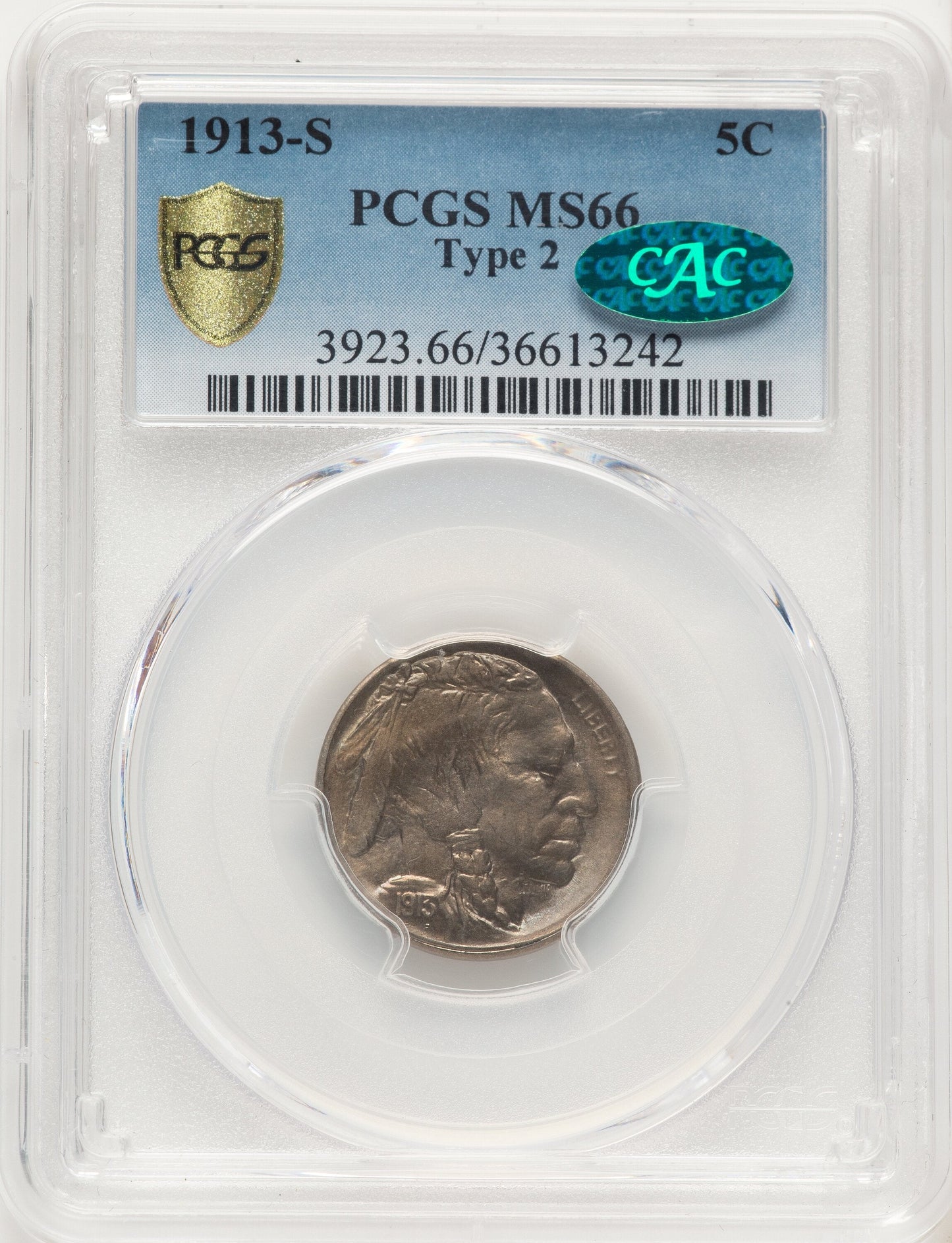 1913-S Type Two CAC Buffalo Nickel PCGS MS66