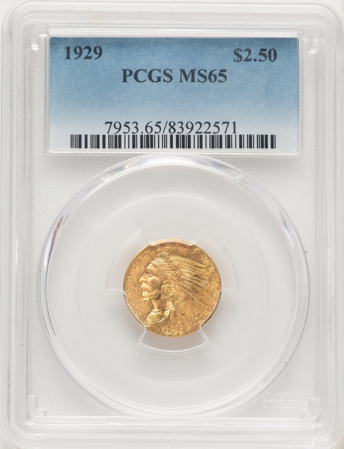 1929 $2.50 Indian Quarter Eagle PCGS MS65