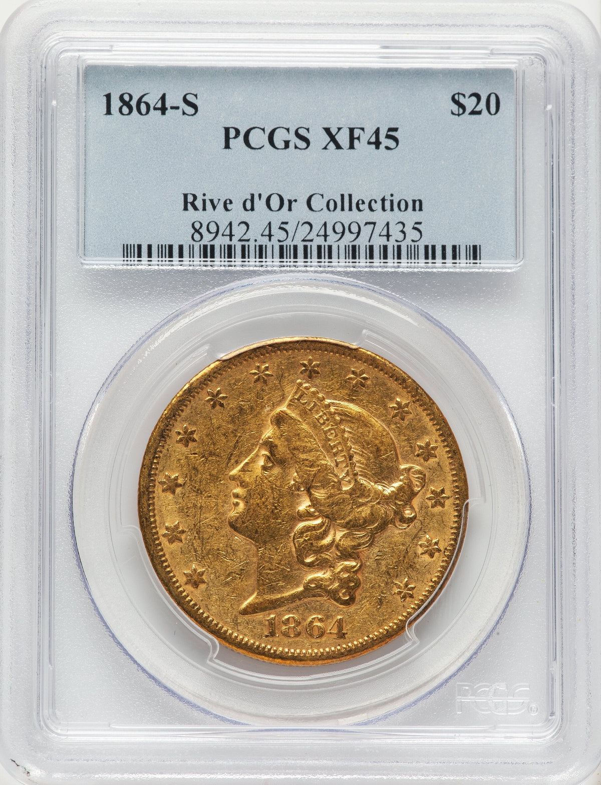 1864-S $20 Liberty Double Eagle PCGS XF45