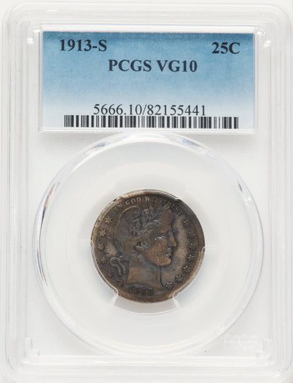 1913-S 25C Barber Quarter PCGS VG10