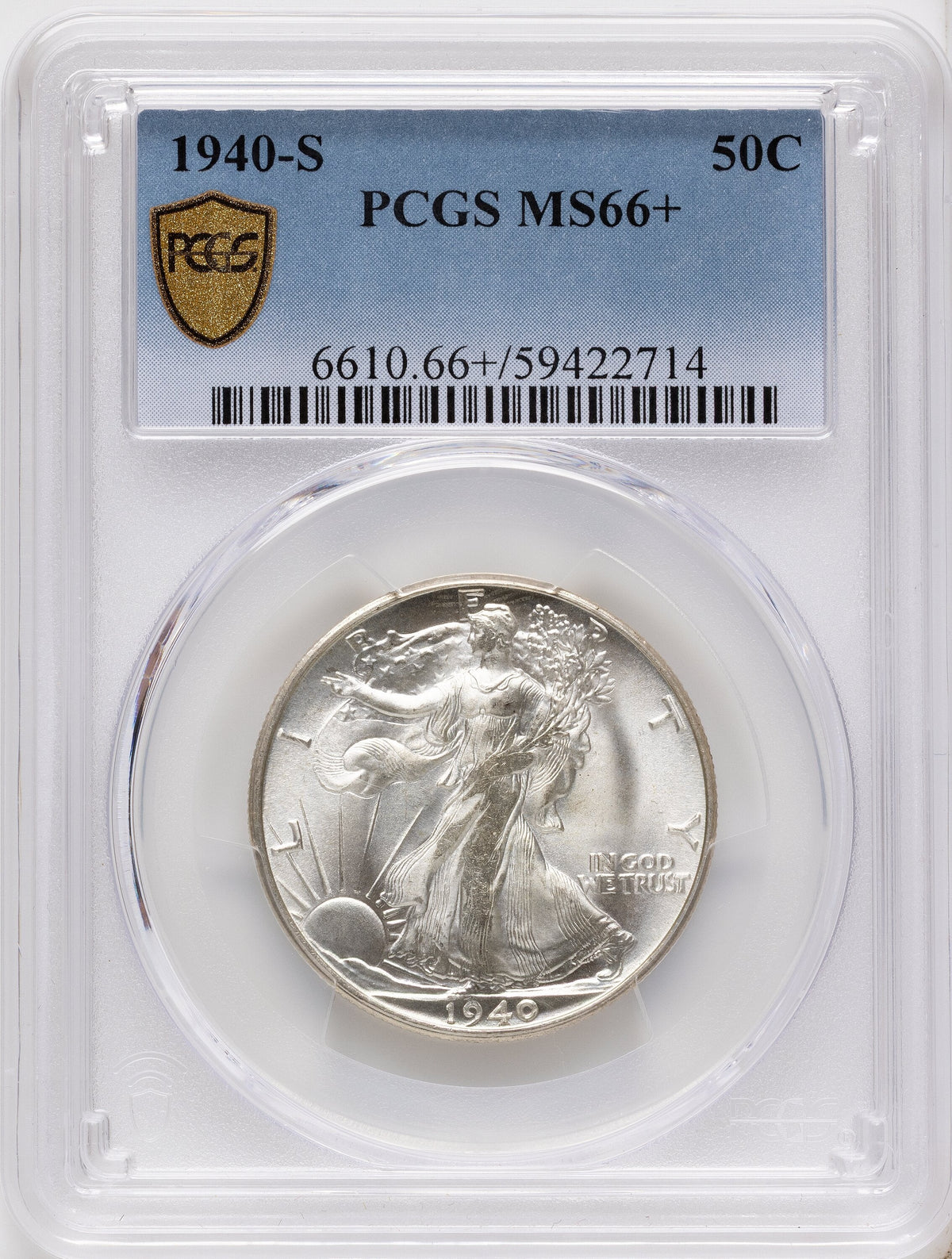 1940-S 50C Walking Liberty Half Dollar PCGS MS66+