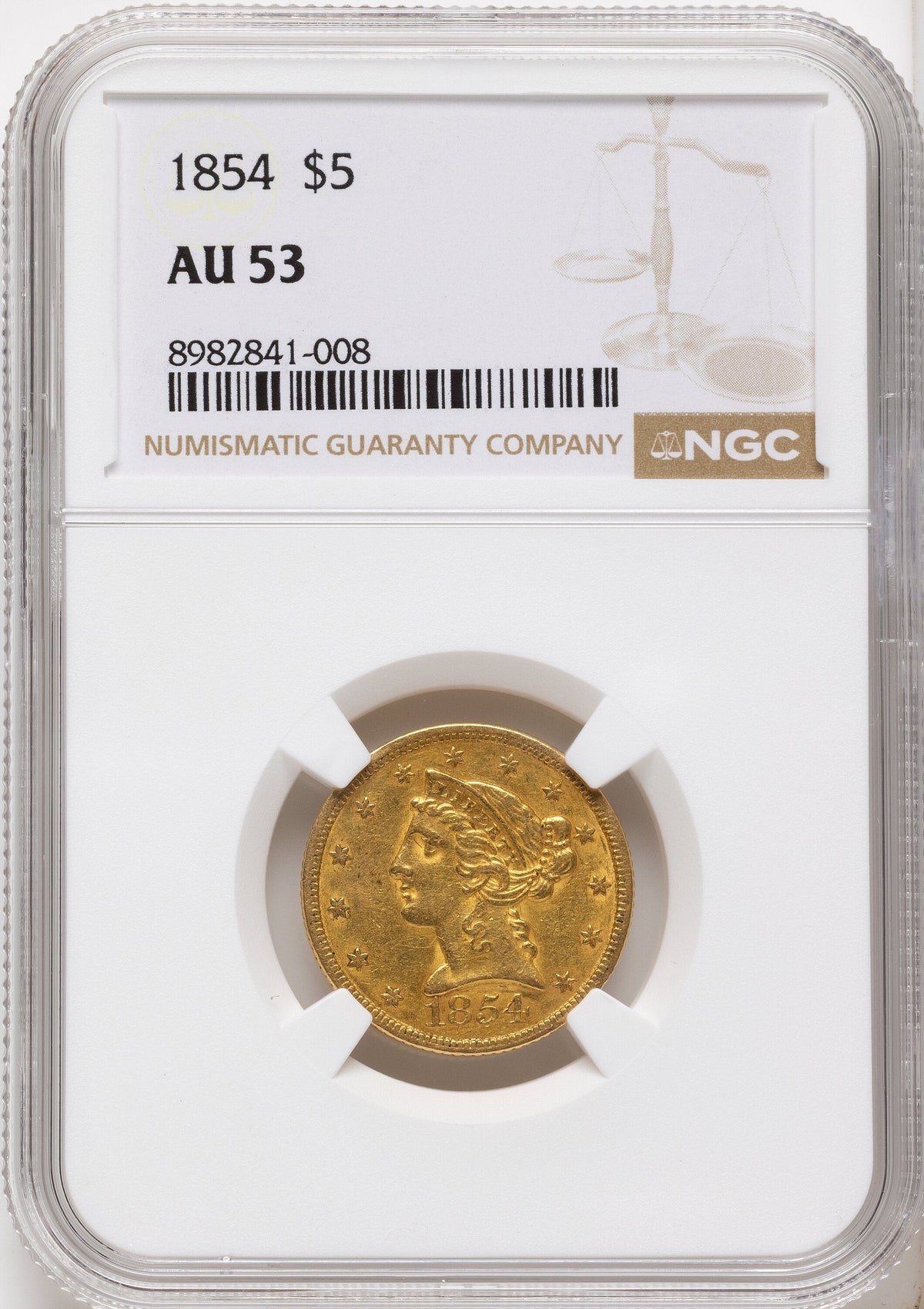 1854 $5 Liberty Half Eagle NGC AU53