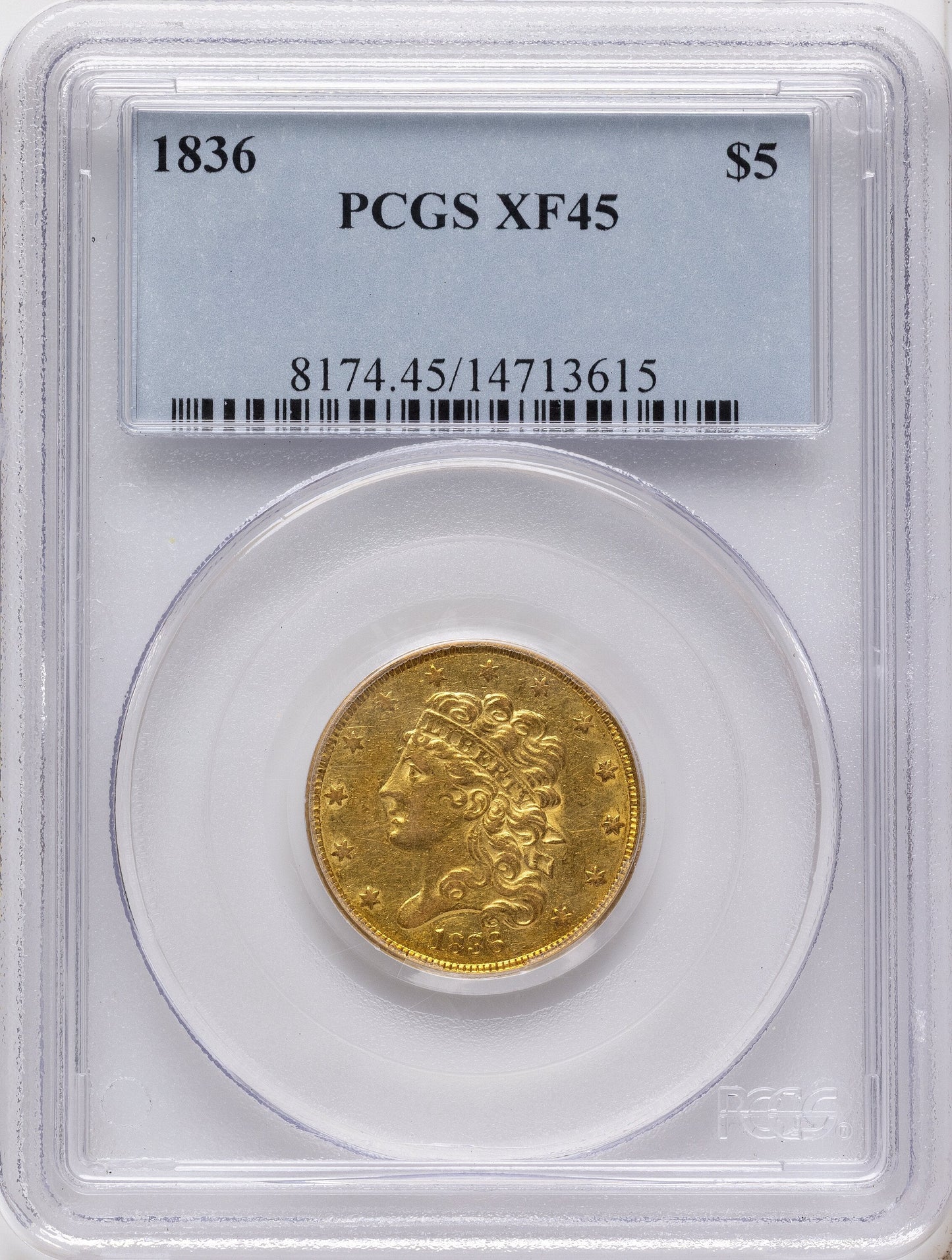 1836 $5 Classic Half Eagle PCGS XF45