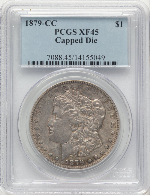 1879-CC CAPPED DIE Blue Label Morgan Dollar PCGS XF45