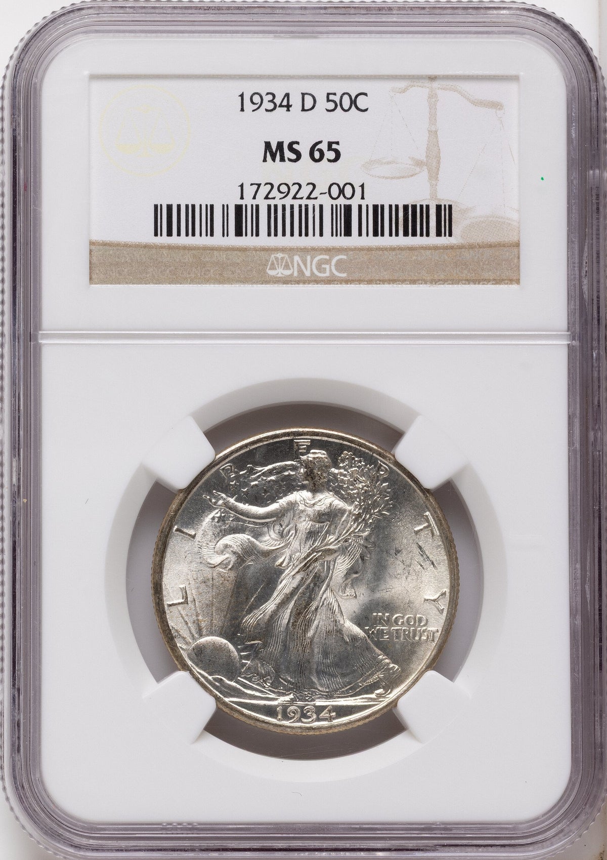1934-D 50C Walking Liberty Half Dollar NGC MS65
