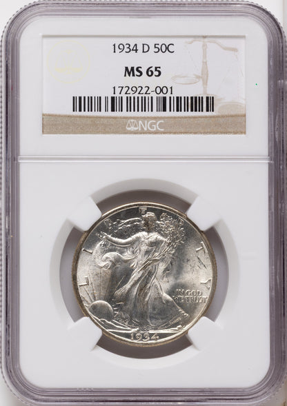 1934-D 50C Walking Liberty Half Dollar NGC MS65