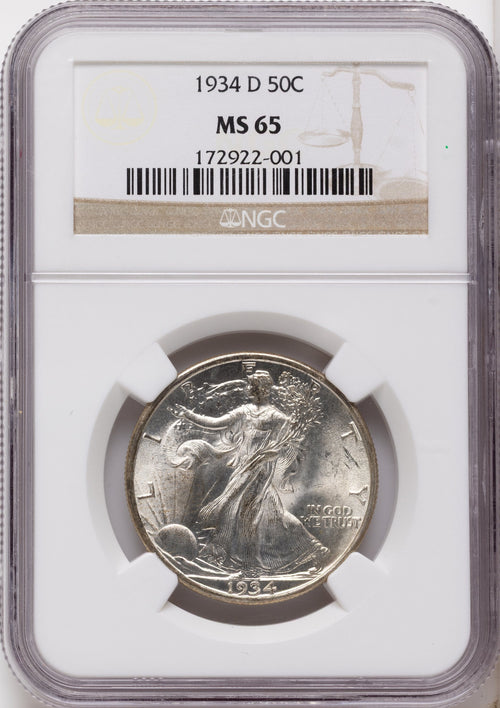 1934-D 50C Walking Liberty Half Dollar NGC MS65